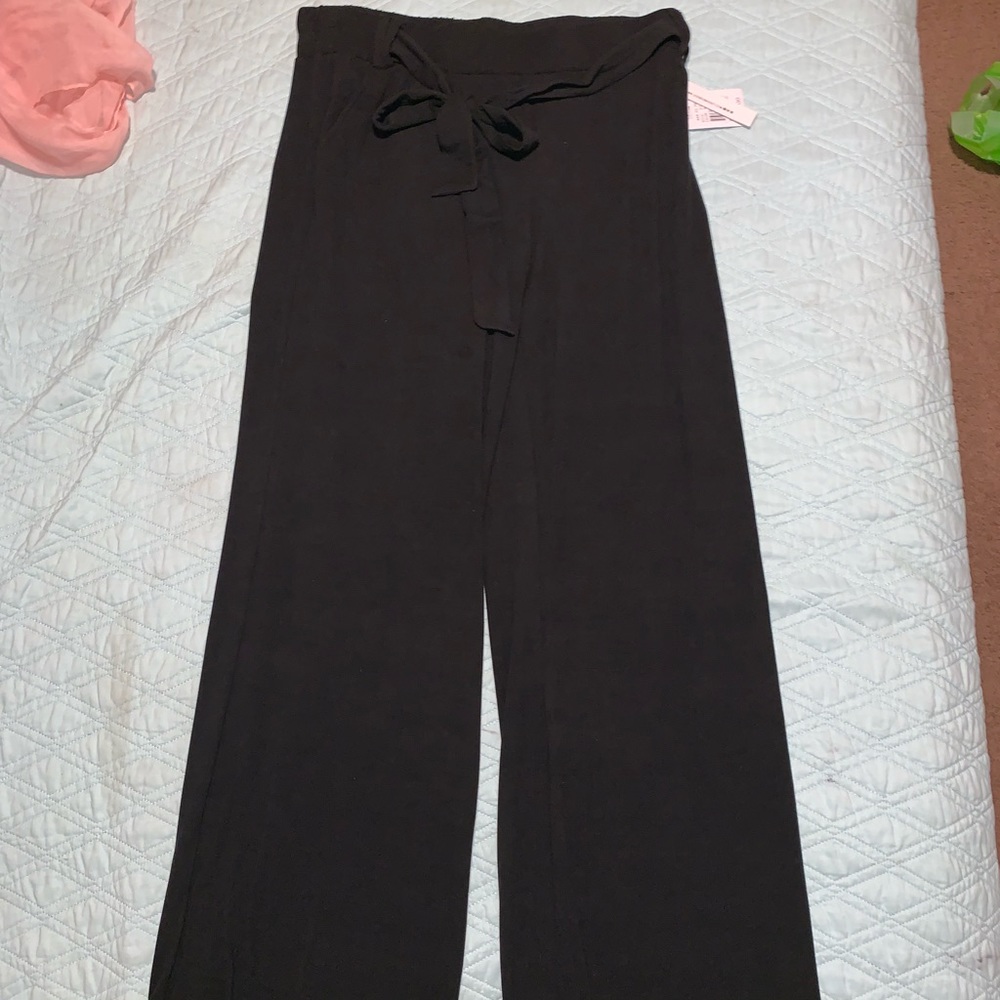 Black tie front loose pants